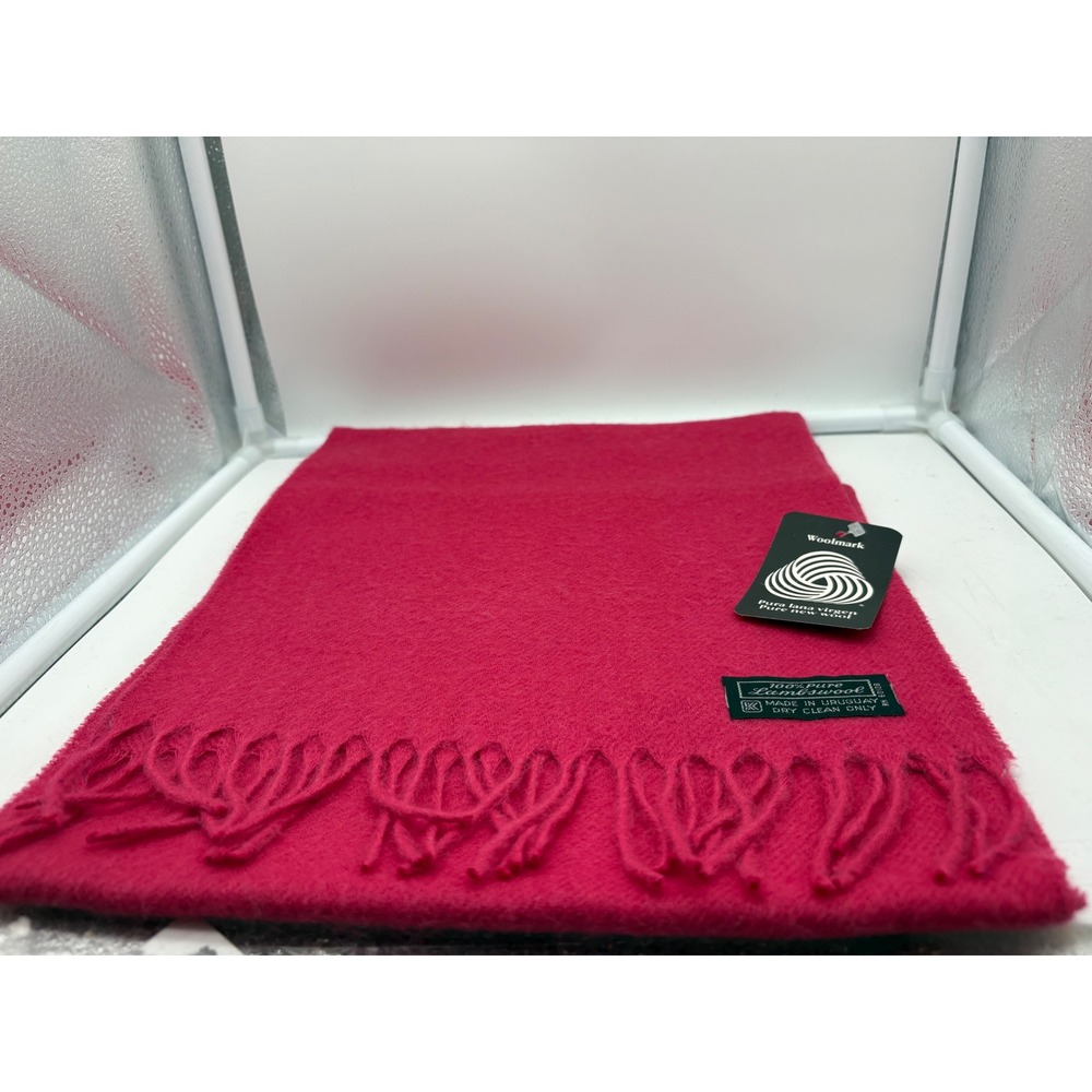 vintage coral Lambswool Fringe Scarf Made in Uruguay Woolmark Dry Clean Only
